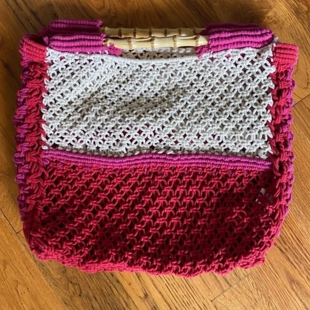NWOT Free People Macrame Pink and White Tote - Picture 5 of 8